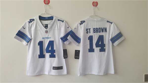 Womens Detroit Lions #14 Amon-Ra St. Brown White Vapor Stitched Jersey